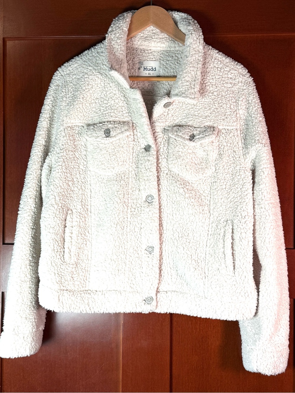 Mudd XL Cream Sherpa Faux Fur Trucker Jacket Button Front Cozy
